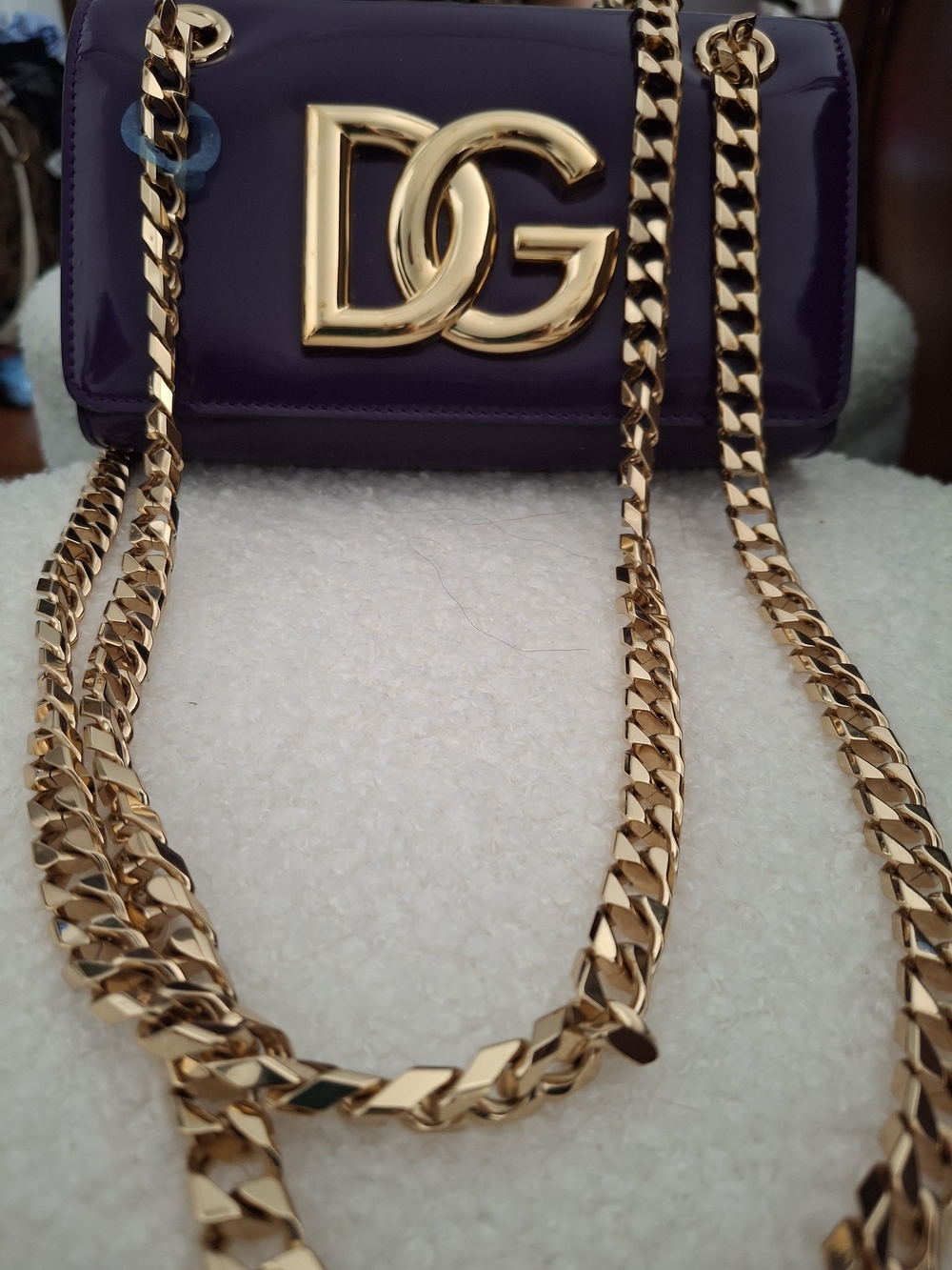 Dolce & Gabbana Purple Patent Leather Shoulder Bag with Gold Chain